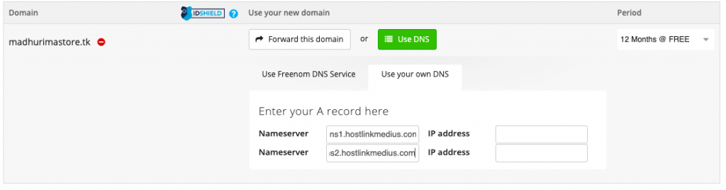 DNS management Freenom.com