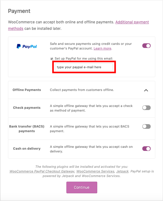 WooCommerce Payment configuration for Free e-commerce web store