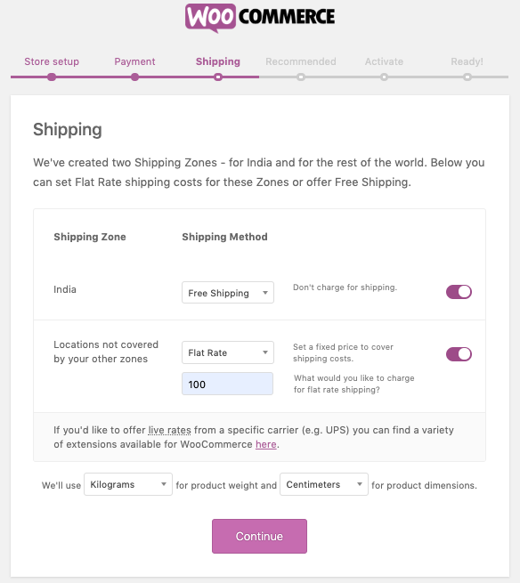 Free e-commerce website Shipping configuration