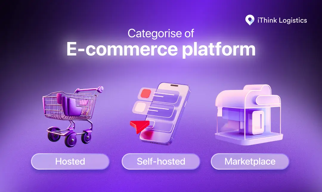 Categories of e-commerce platforms like self hosted, marketplace, shared
