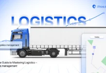 This featured image is having shipping/ courier truck with big Logistics written, shows Ultimate Guide on Logistics