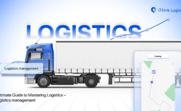 This featured image is having shipping/ courier truck with big Logistics written, shows Ultimate Guide on Logistics