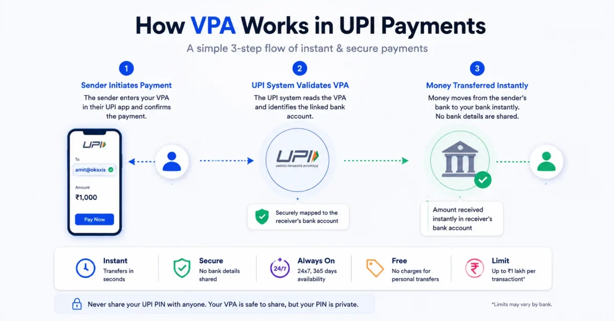 how VPA works in UPI Payments, flow diagram