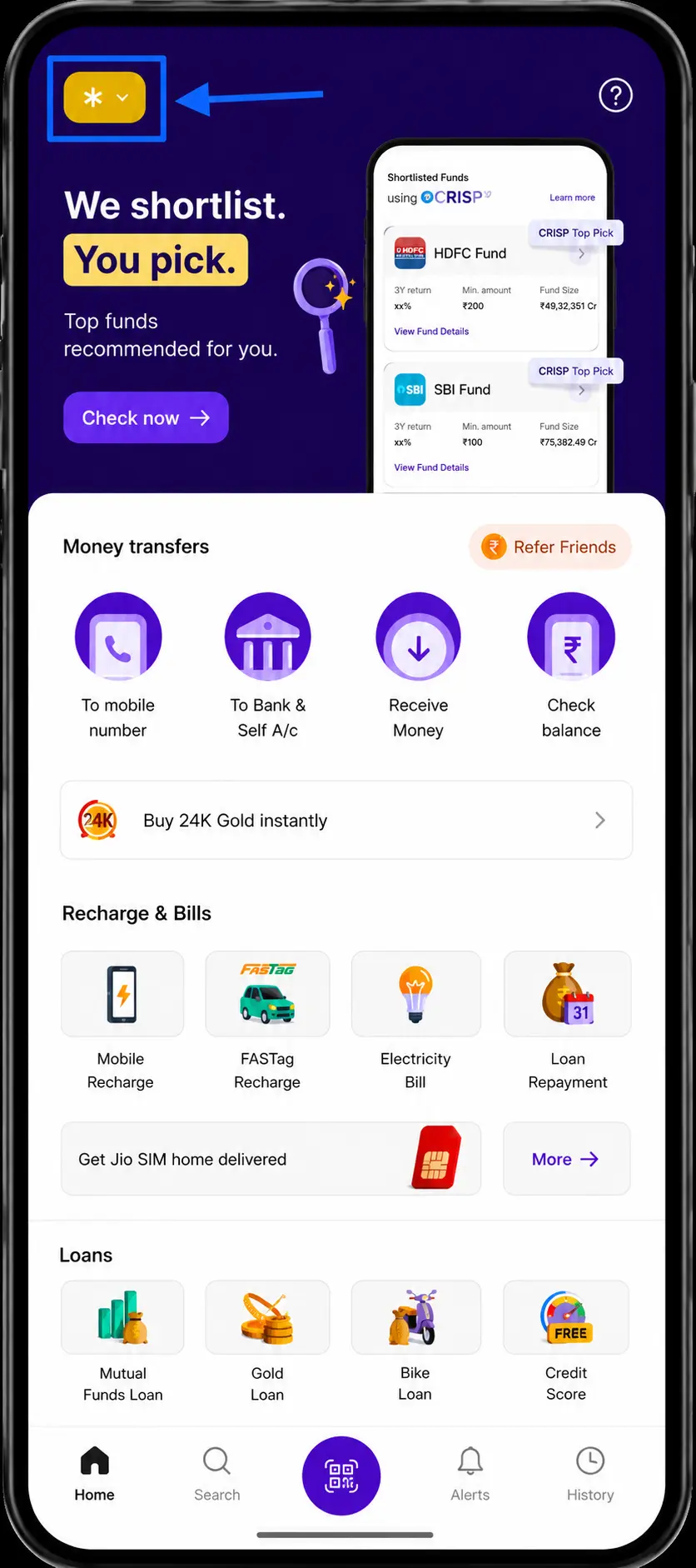 phonepe hompage screen