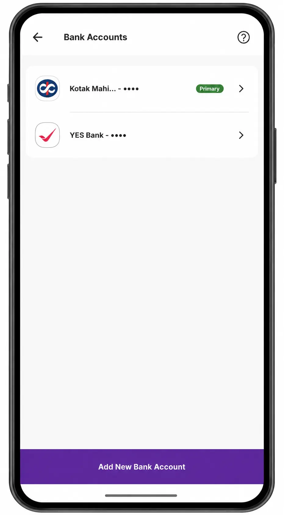 4th screen in phonepe to get to VPA. Selecting bank account
