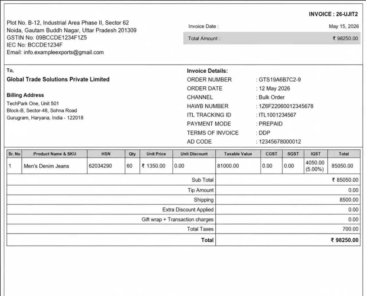 Bill of Export Format