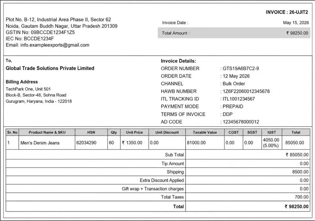 Bill of export format